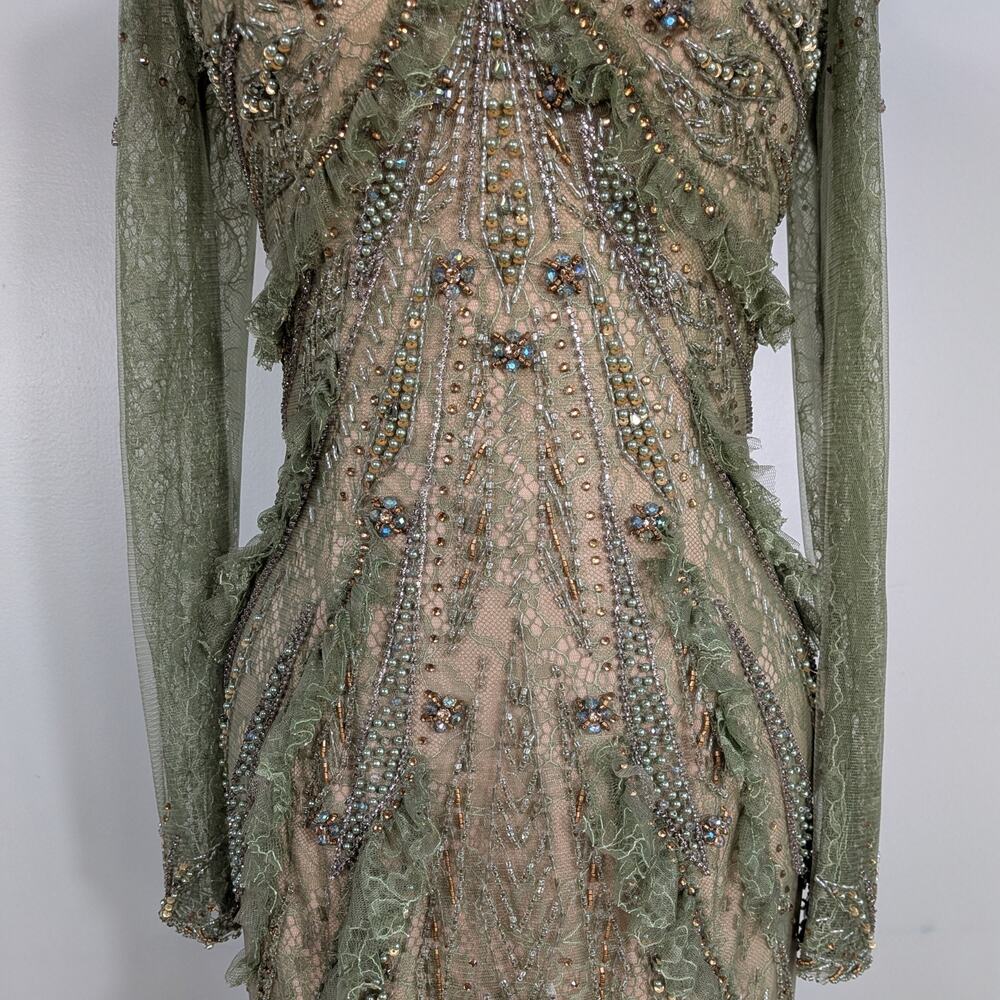 Vintage Terani Prom Dress Maxi Gown 4 Green Ruffle Fairy Princess Sleeve Evening - Picture 8 of 16
